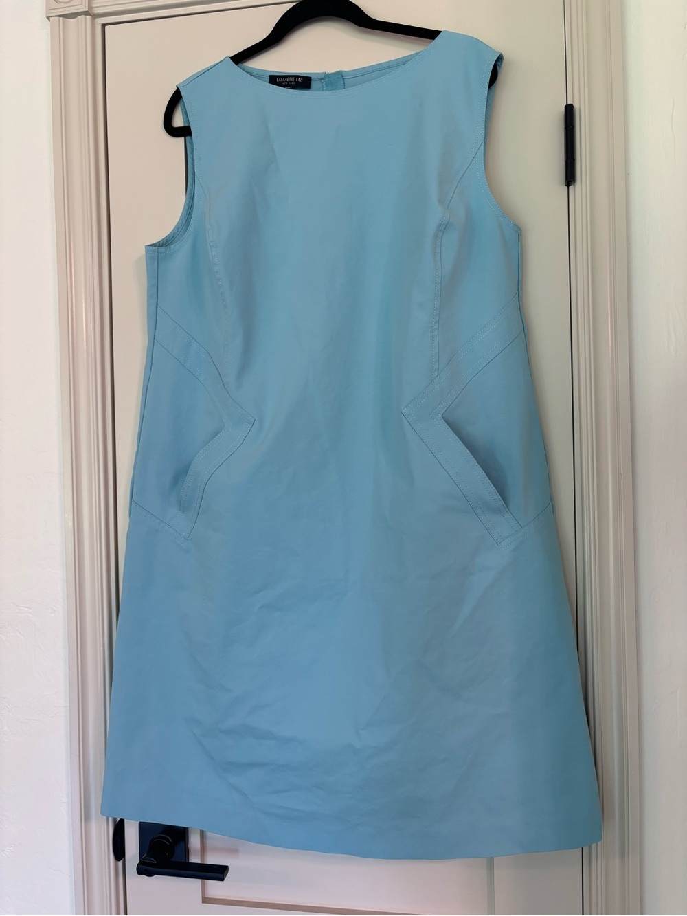 Lafayette 148 Ensley Shift Dress Sleeveless Pockets A-Line Blue Lagoon Sz 16w
